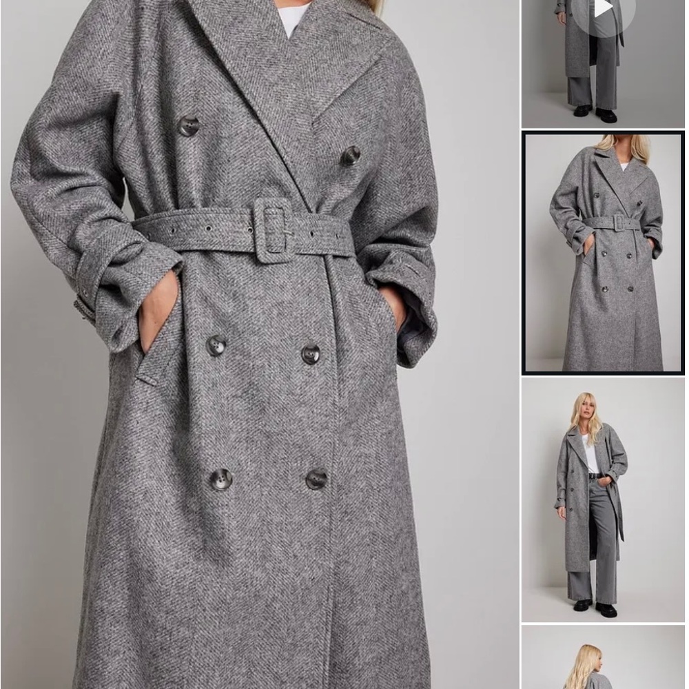 NA-KD Belted Herringbone Maxi Coat